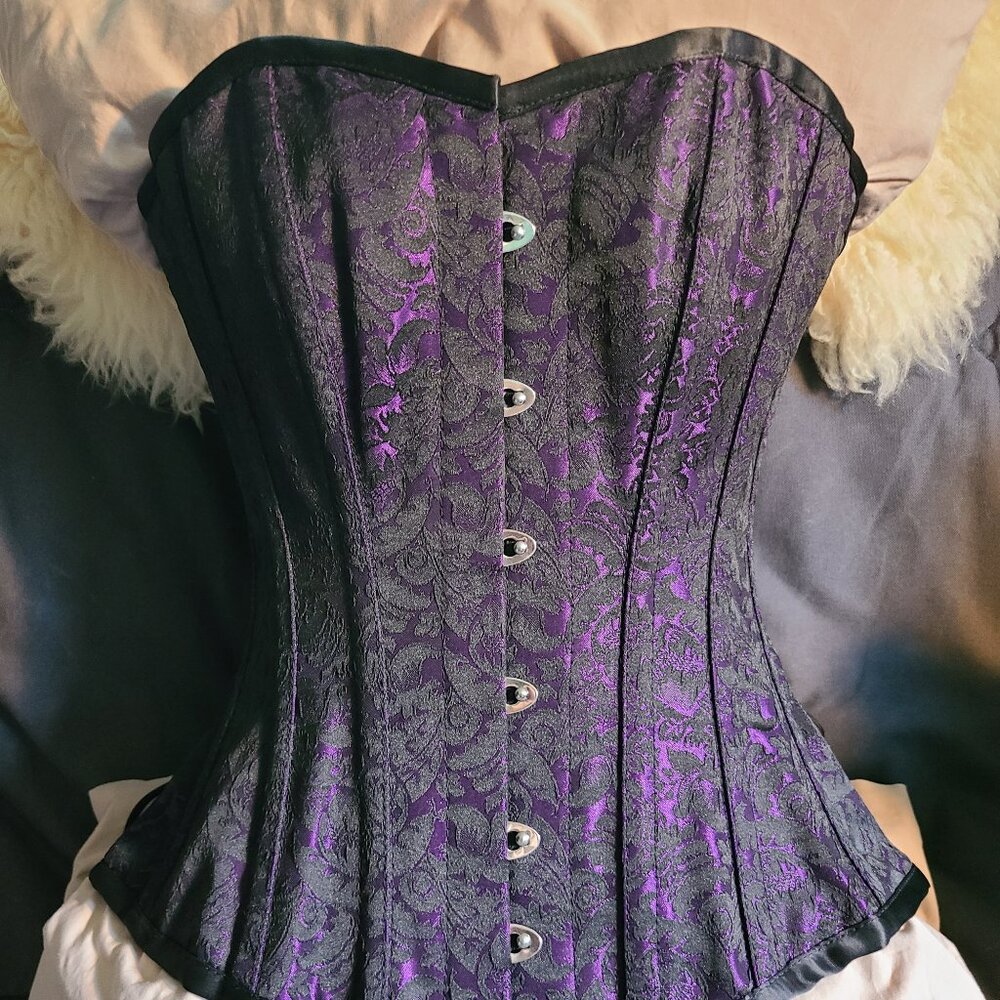 Orchard Corset Purple & Black Brochade Overbust Corset